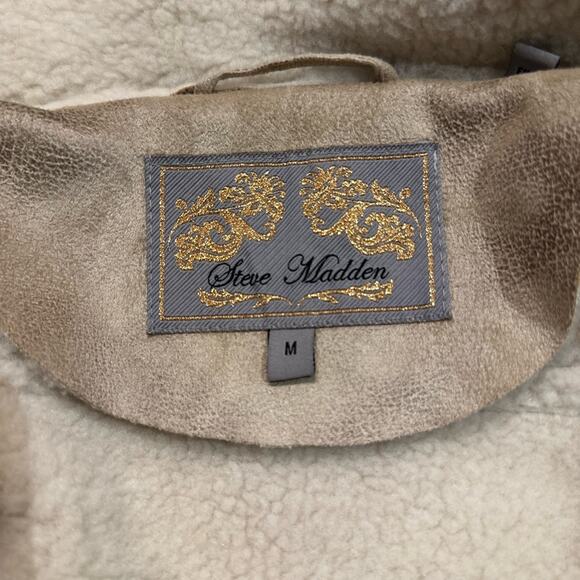 Steve Madden Faux Suede and Fur Womens Size Medium Full Zip Coat in Cream - Picture 3 of 9